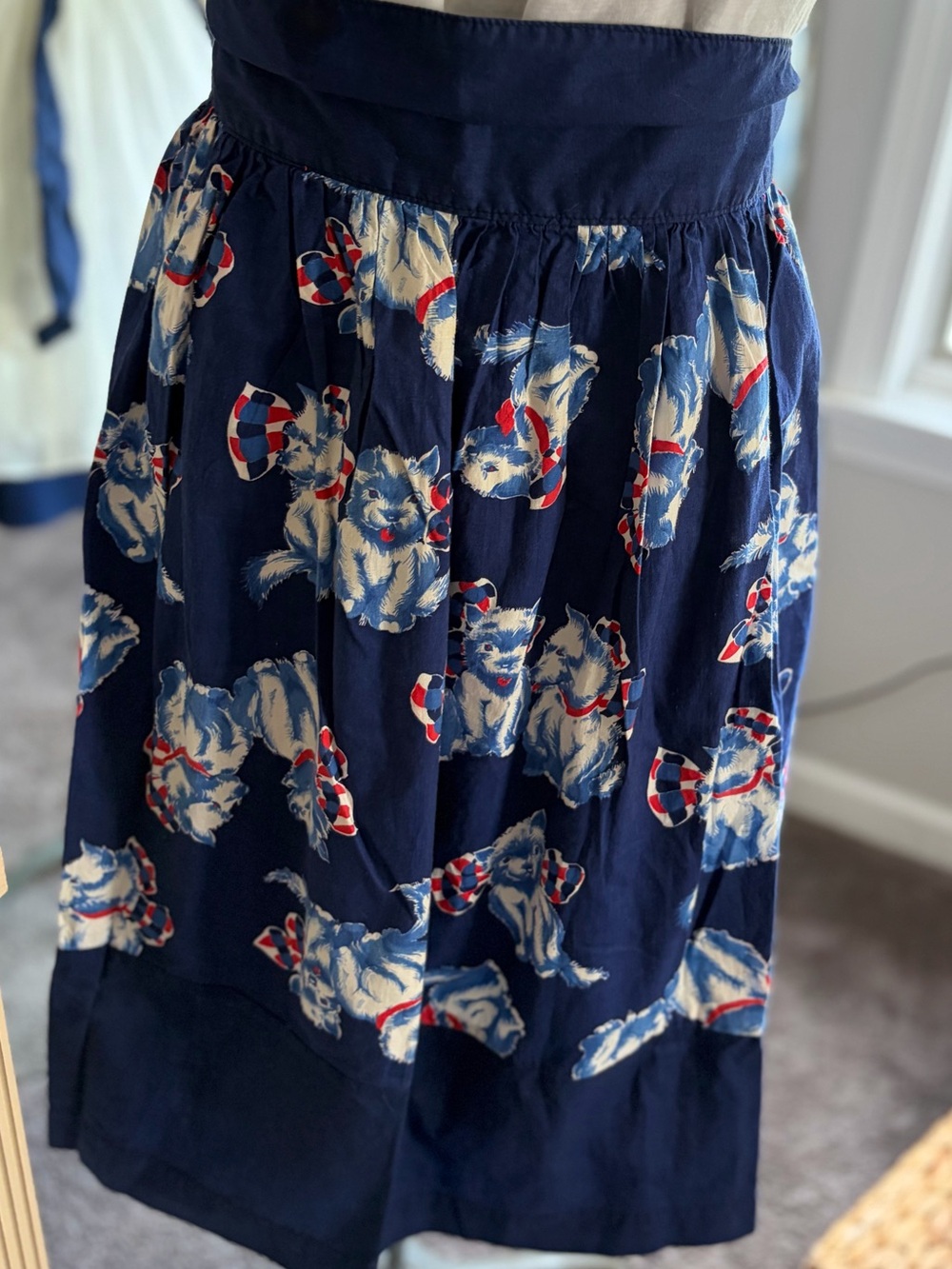 Vintage Print Handmade Red White and Blue Doggie Print Apron